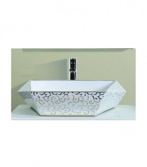 حوض مغسلة بورسلان ديكور مربع مذهب صيني   60 × 41 سم # 5102/201417S